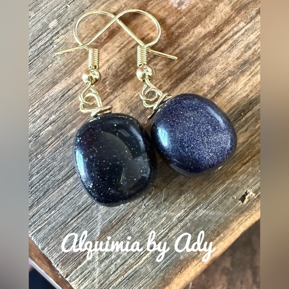 Blue Sandstone chunky dangle statement earrings - Picture 1 of 5